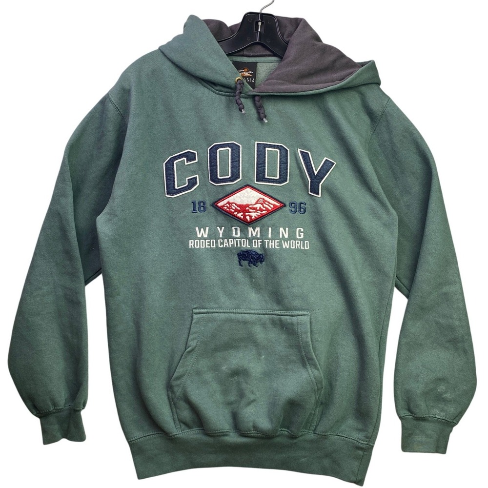 Cody Wyoming Hoodie Mens Small Rodeo Prairie Mountain Pull Over Streetwear